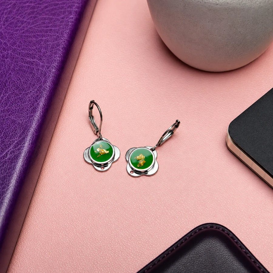 Folé Earrings / Green & gold leaf
