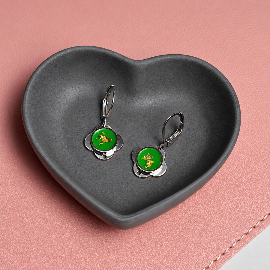 Folé Earrings / Green & gold leaf