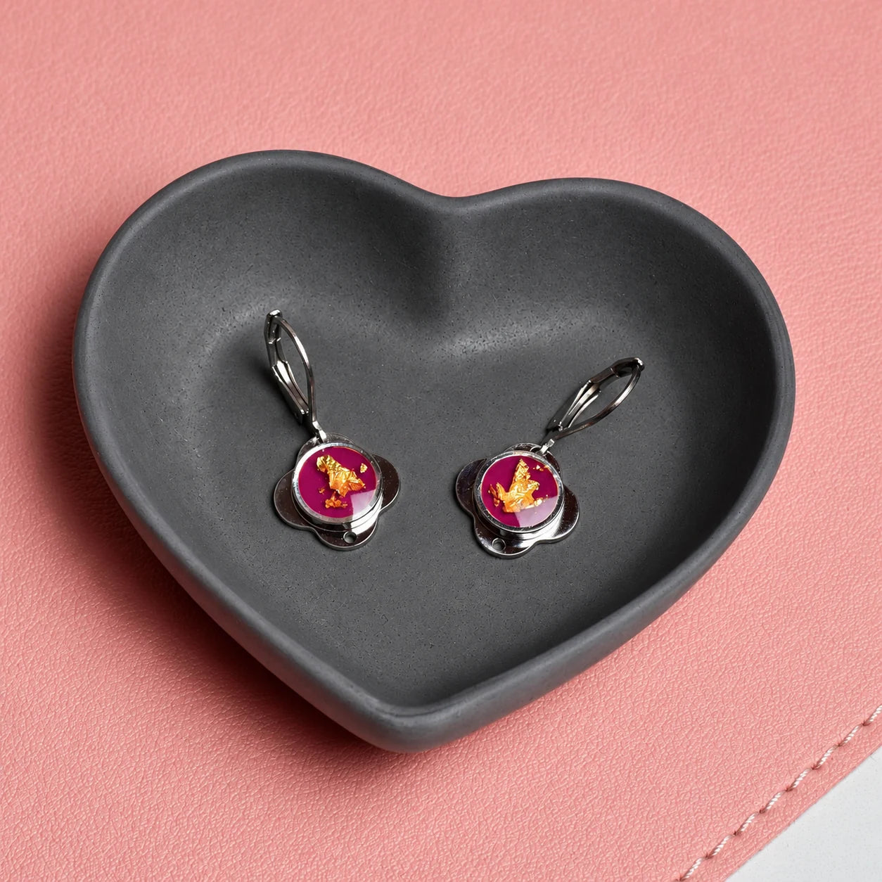 Folé Earrings / Pink & gold leaf