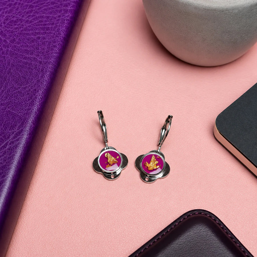 Folé Earrings / Pink & gold leaf