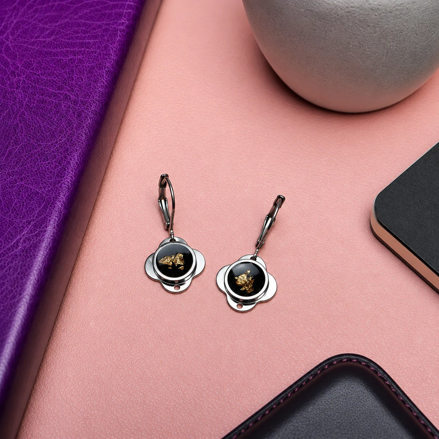 Folé Earrings / Black & gold leaf