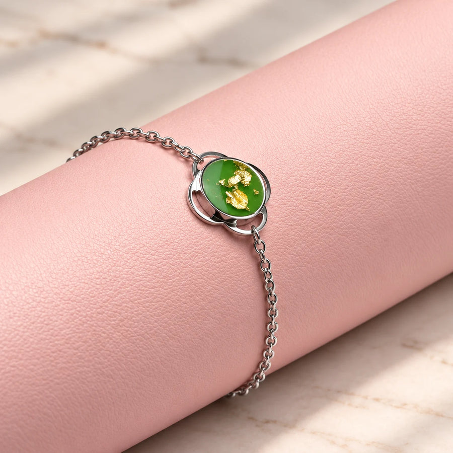 Folé Bracelet / Green & gold leaf