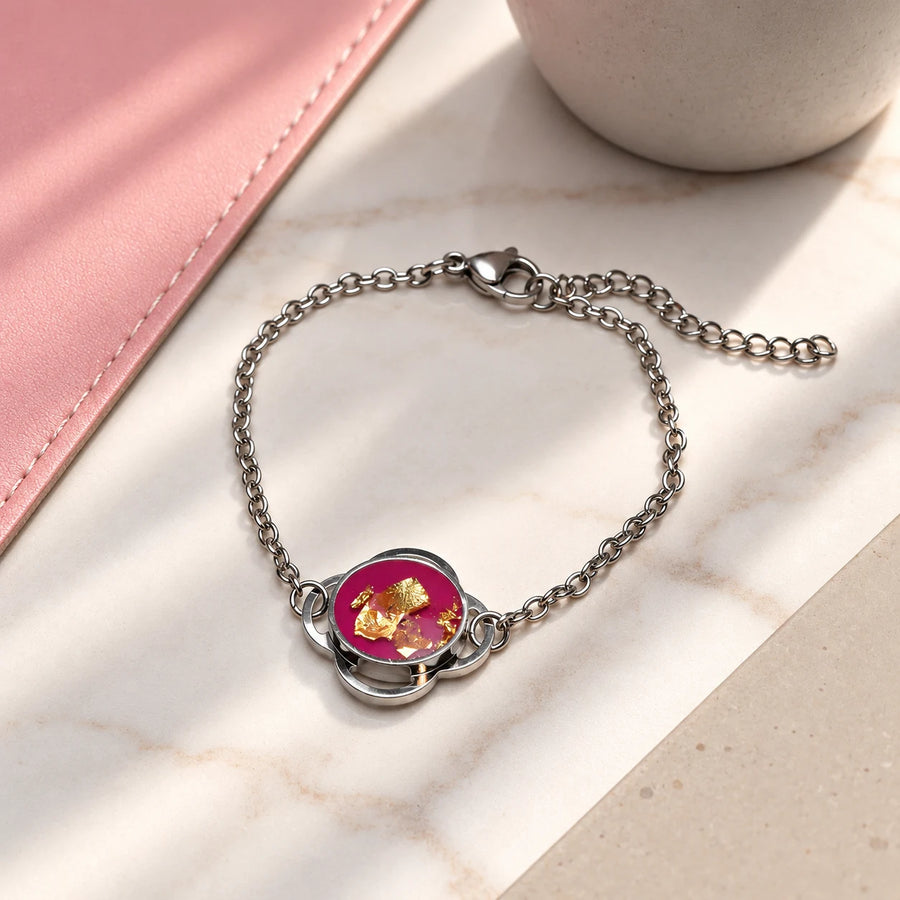 Folé Bracelet / Pink & gold leaf